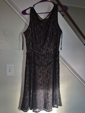 Sleeveless Black Lace Mini Dress with Nude Lining